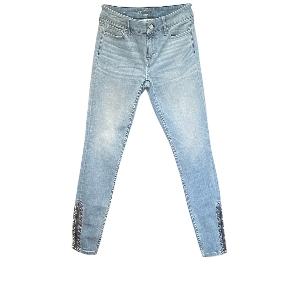 White House Black Market The‎ Skinny Ankle Jeans Light Wash Blue Zip Hem Sz 0